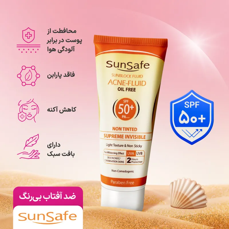 فلوئید ضد آفتاب فاقد رنگ و فاقد چربی SPF50 سان سیف