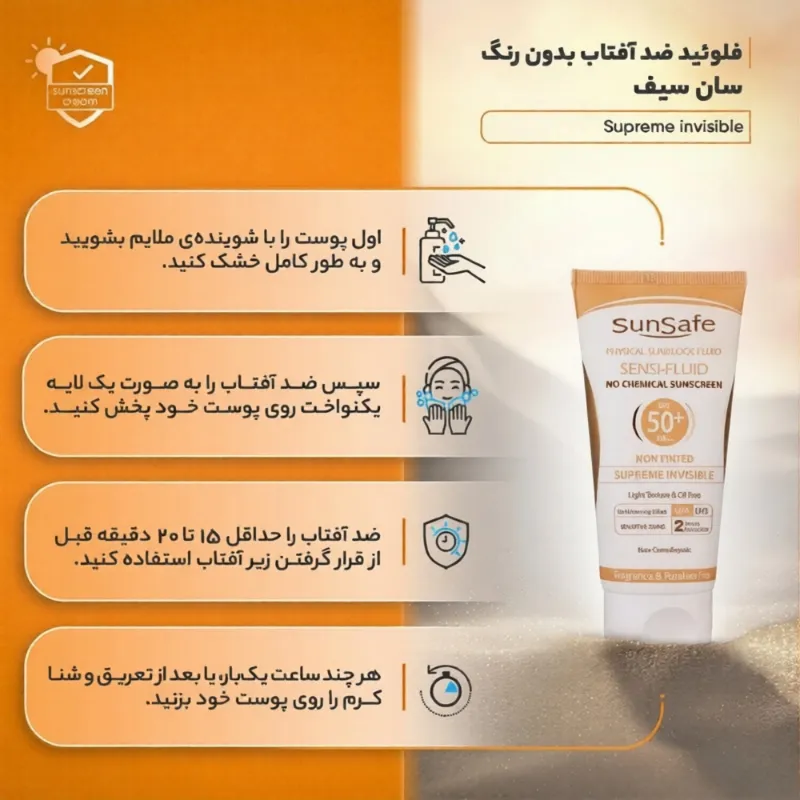 فلوئید ضد آفتاب پوست حساس SPF50 (فیزیکال) سان سیف