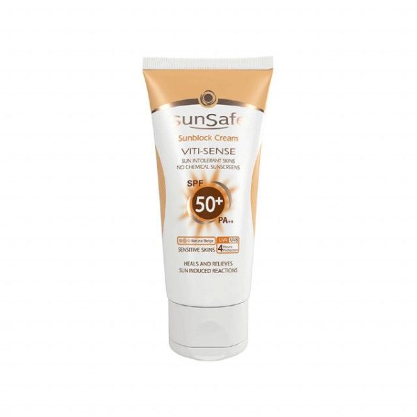 کرم ضد آفتاب فاقد جاذب های شیمیایی SPF 50 سان سیف مناسب پوست حساس حجم 50 میلی لیتر - بژ طبیعی