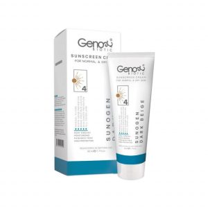کرم ضد آفتاب SPF 50 ژنوبایوتیک مناسب پوست نرمال و خشک حجم 50 میلی لیتر - بژ تیره