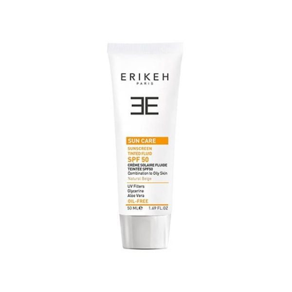 فلوئید ضد آفتاب رنگی اریکه SPF 50 مناسب پوست های مختلط تا چرب حجم 50 میلی لیتر - بژ طبیعی