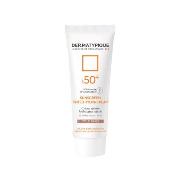 کرم ضد آفتاب رنگی هیدرا درماتیپیک SPF50 مناسب پوست های نرمال تا خشک حجم 50 میلی لیتر - بژ طلایی