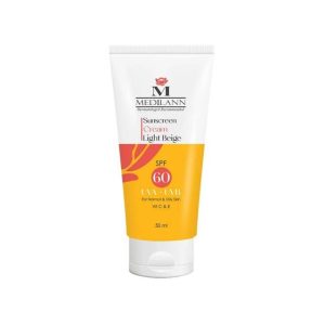 کرم ضد آفتاب فاقد چربی SPF 60 مدیلن مناسب پوست نرمال و چرب حجم 50 میلی لیتر - بژ روشن