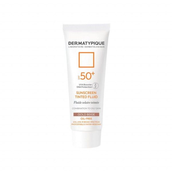 فلوئید ضد آفتاب رنگی درماتیپیک SPF50 مناسب پوست های چرب و مختلط حجم 50 میلی لیتر - بژ طلایی