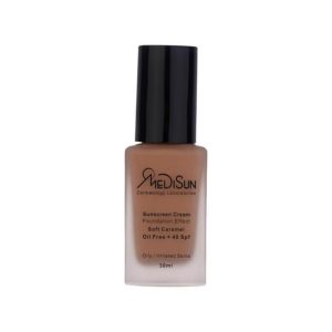 کرم ضد آفتاب شیشه ای SPF 40 فاقد چربی مدیسان مناسب پوست چرب و حساس حجم 30 میلی لیتر - کاراملی